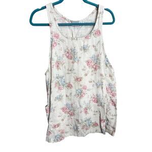 MATCH 100% Linen Floral Tank Top USA Pockets Coquette Fairy Cottage 70s Sz S